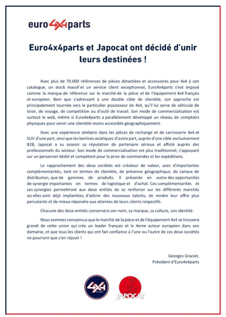Euro4x4parts et Japocat s'associent pièces 4x4