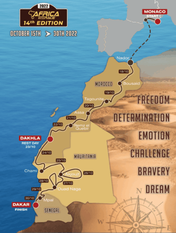 Africarace parcours et dates Road to Dakar 2022