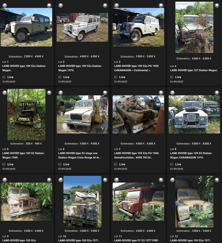 Des Land Rover aux enchères