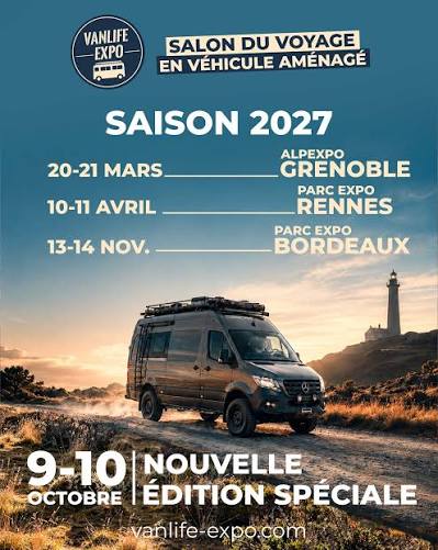 Vanlife Expo 2026 Bordeaux
Vanlife Expo Bordeaux 2026 - 14-15 novembre