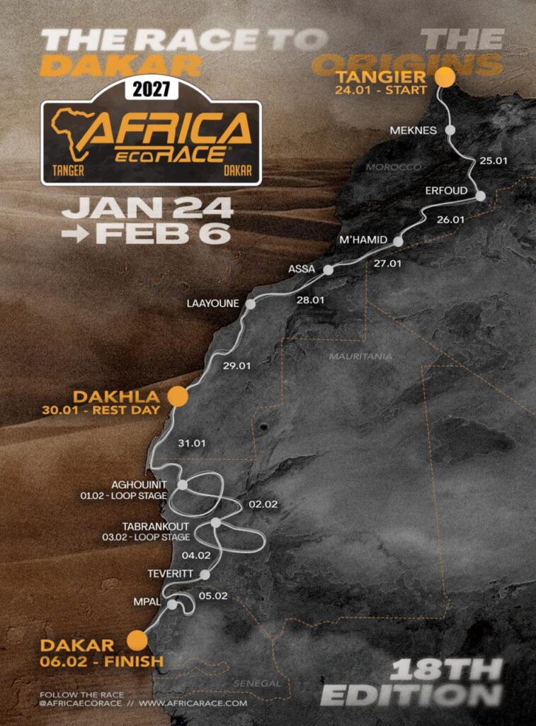 Africa Race parcours 2027
Départ depuis Tanger au Maroc !