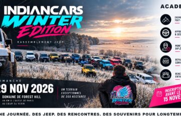 Affiche de l’INDIANCARS Academy Winter Edition : rassemblement Jeep le 29 novembre 2026 au domaine de Forest Hill